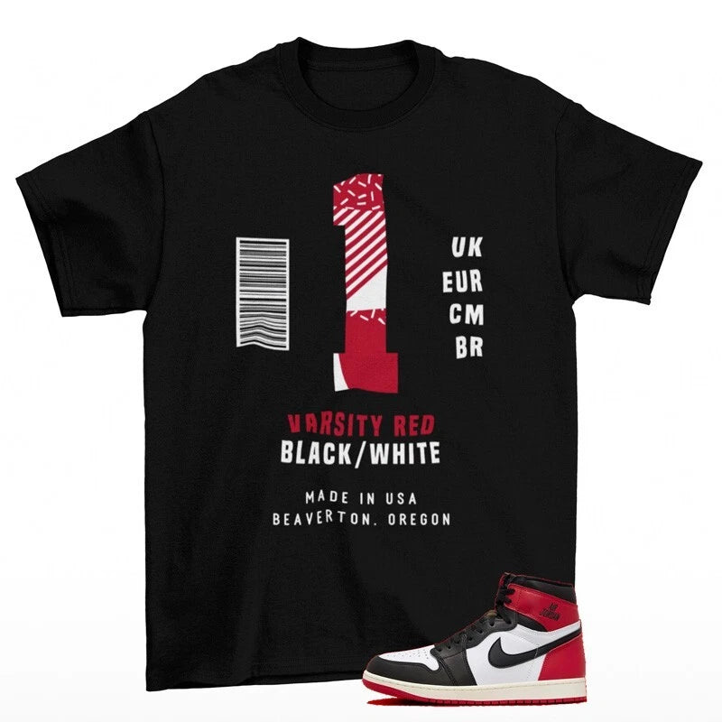 Sneaker Label Shirt to Match Jordan 1 Black Toe Reimagined DZ5485-106 T-Shirt, Sneaker Match Tee