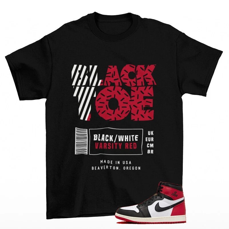 Black Toe Label Shirt to Match Jordan 1 Black Toe Reimagined DZ5485-106 T-Shirt, Sneaker Match Tee
