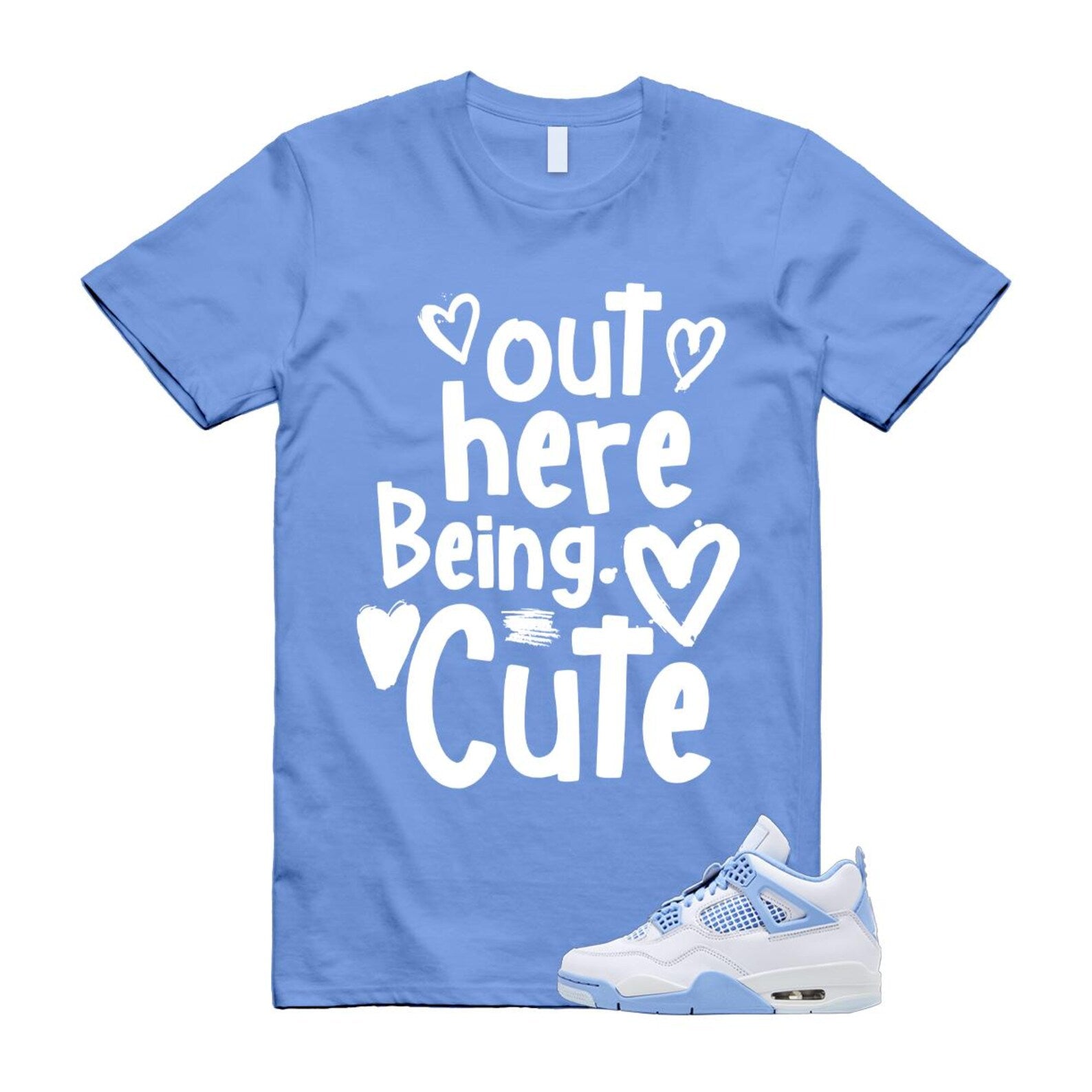 4 Forget Me Not White Aluminum Blue Tint Carolina T Shirt Match C2 HV0823-100 T-Shirt, Sneaker Match Tee