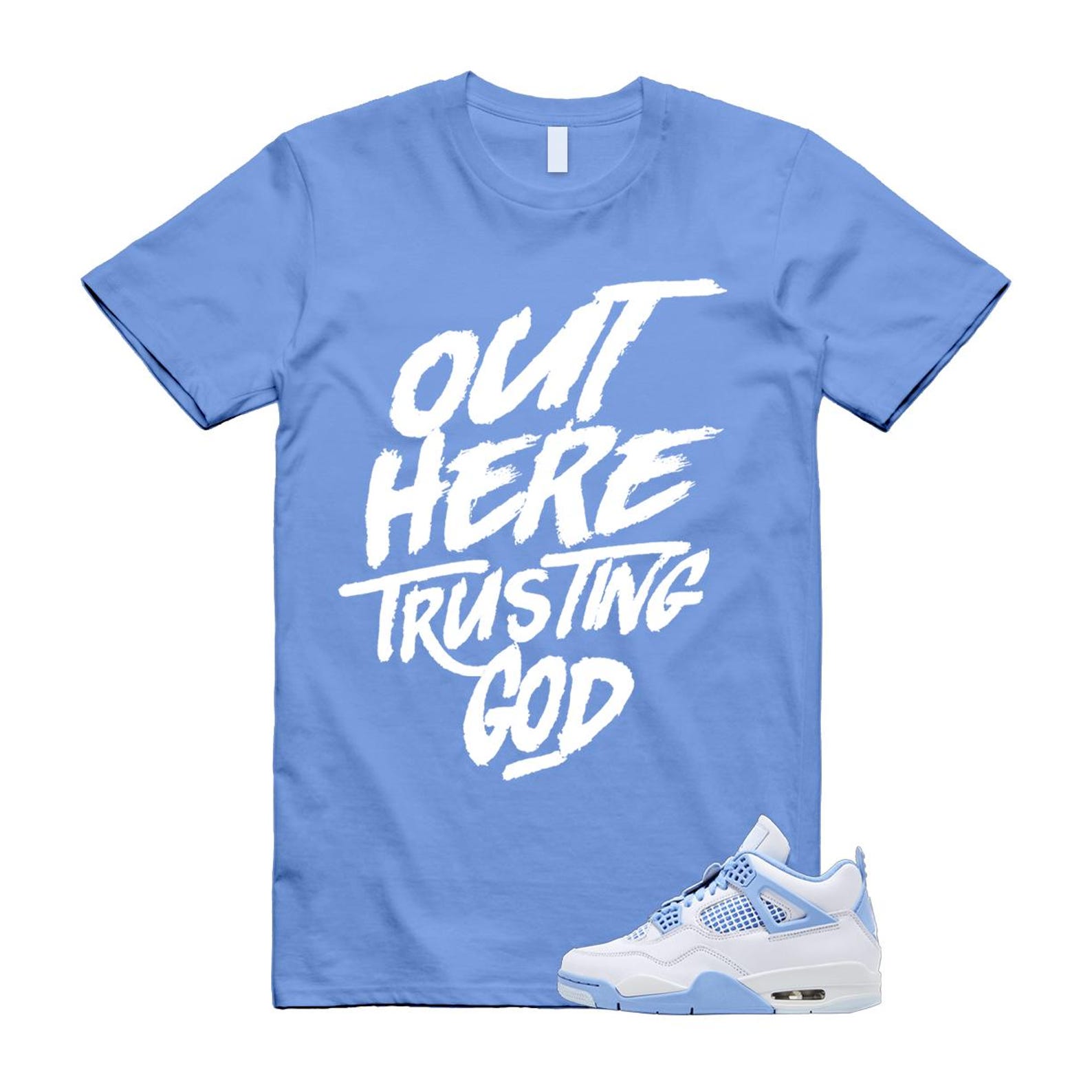 4 Forget Me Not White Aluminum Blue Tint Carolina T Shirt Match TG HV0823-100 T-Shirt, Sneaker Match Tee