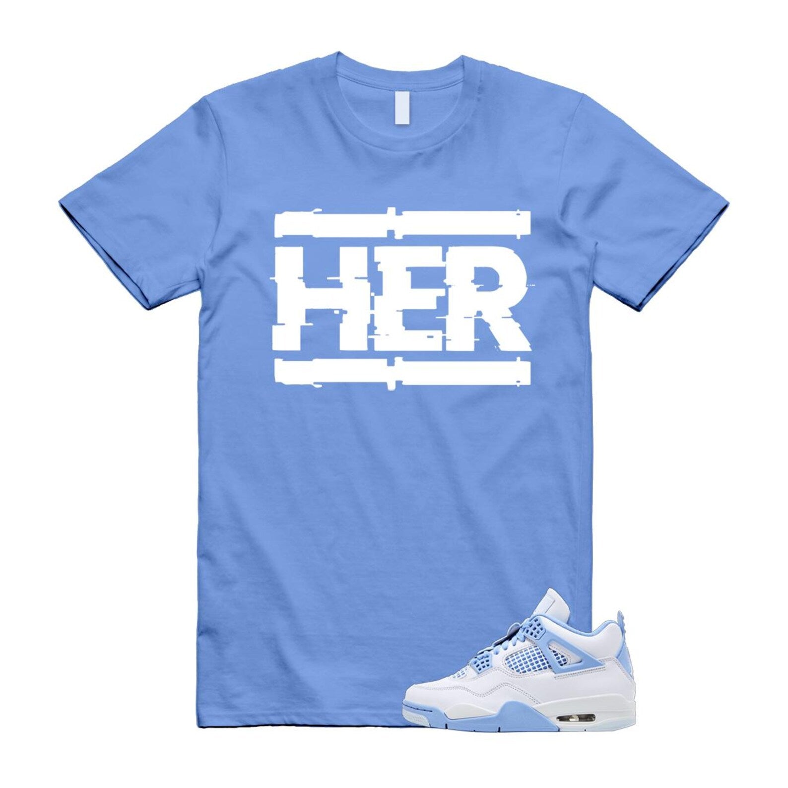 4 Forget Me Not White Aluminum Blue Tint Carolina T Shirt Match HER HV0823-100 T-Shirt, Sneaker Match Tee