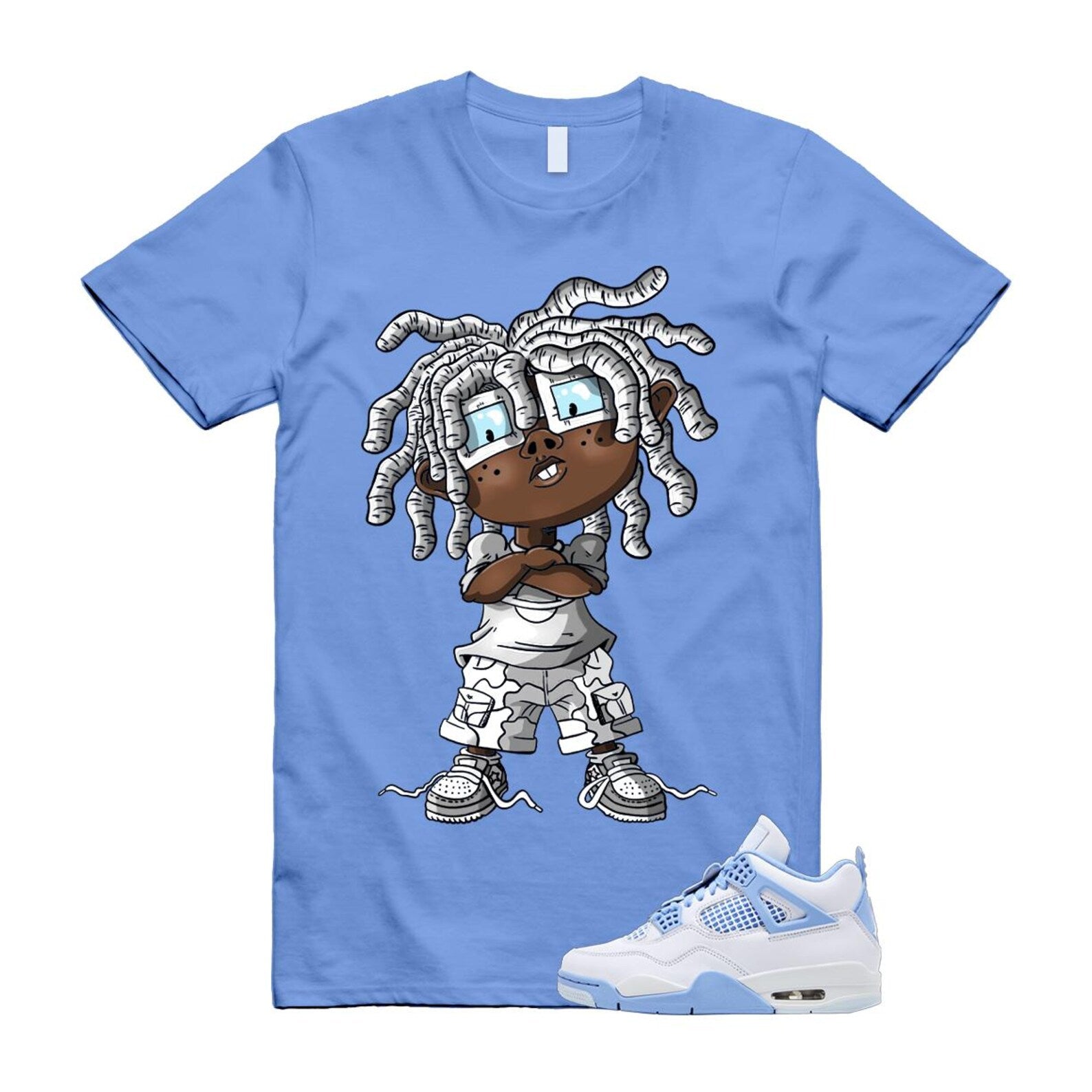4 Forget Me Not White Aluminum Blue Tint Carolina T Shirt Match CHONGO HV0823-100 T-Shirt, Sneaker Match Tee
