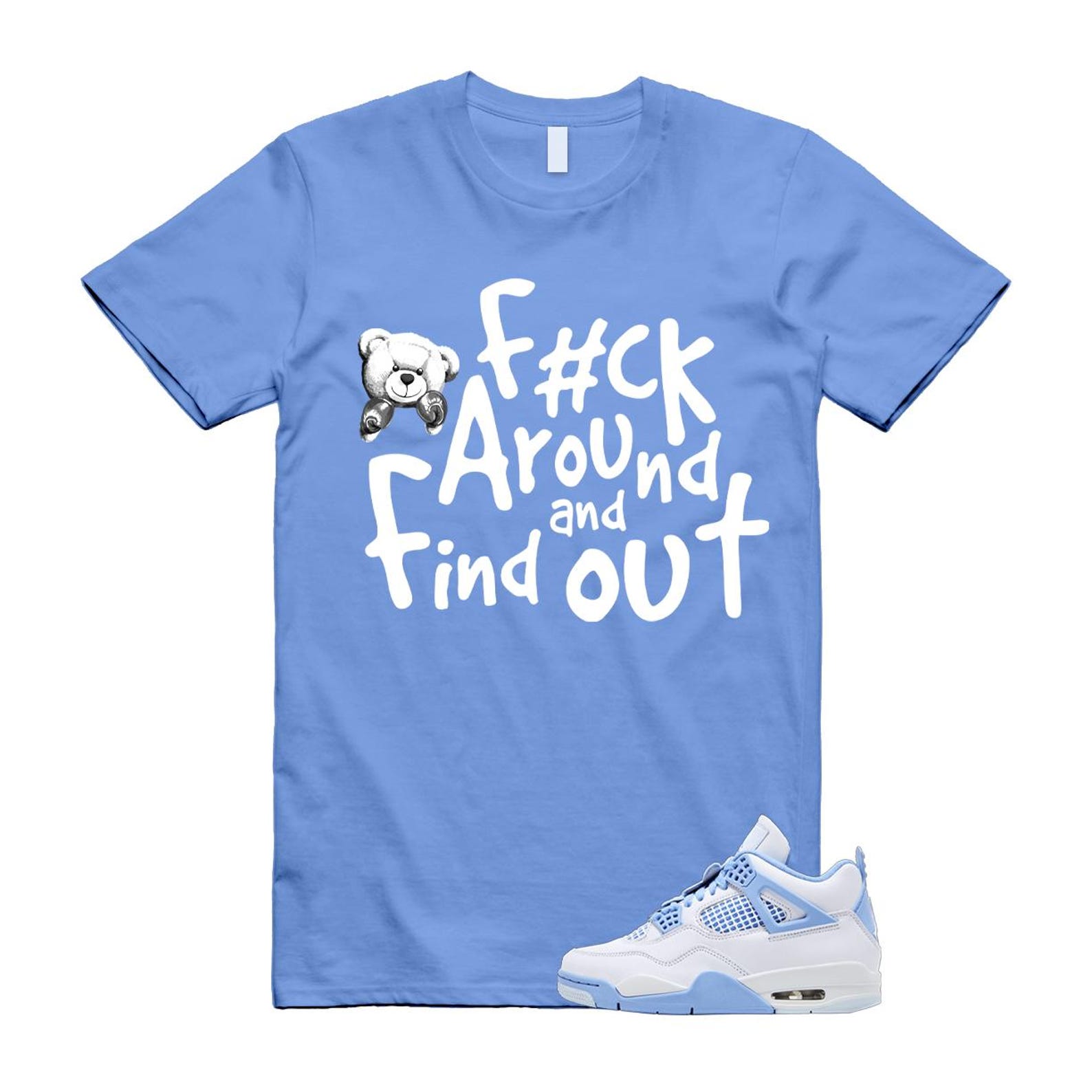 4 Forget Me Not White Aluminum Blue Tint Carolina T Shirt Match FCK HV0823-100 T-Shirt, Sneaker Match Tee