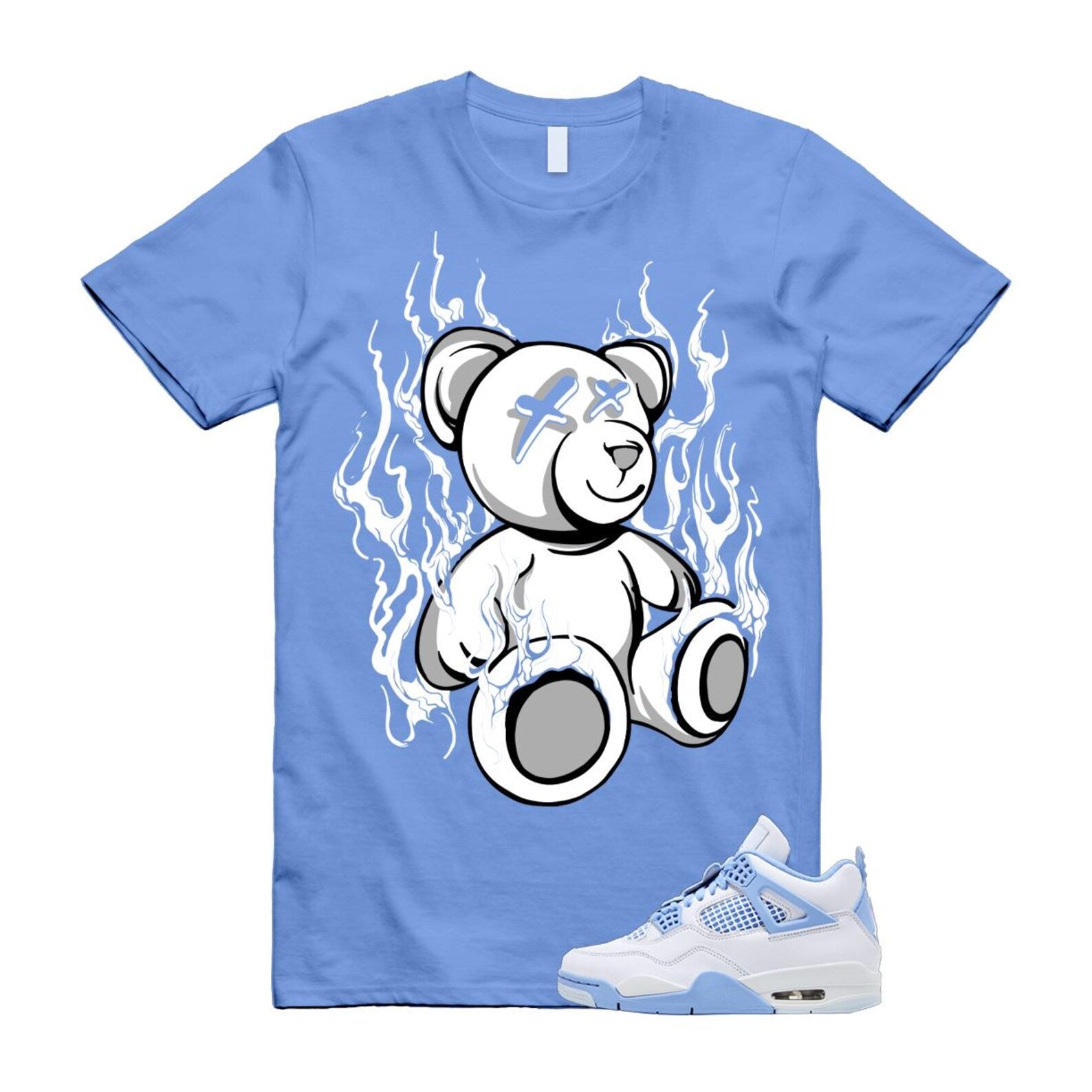 4 Forget Me Not White Aluminum Blue Tint Carolina T Shirt Match LIT HV0823-100 T-Shirt, Sneaker Match Tee