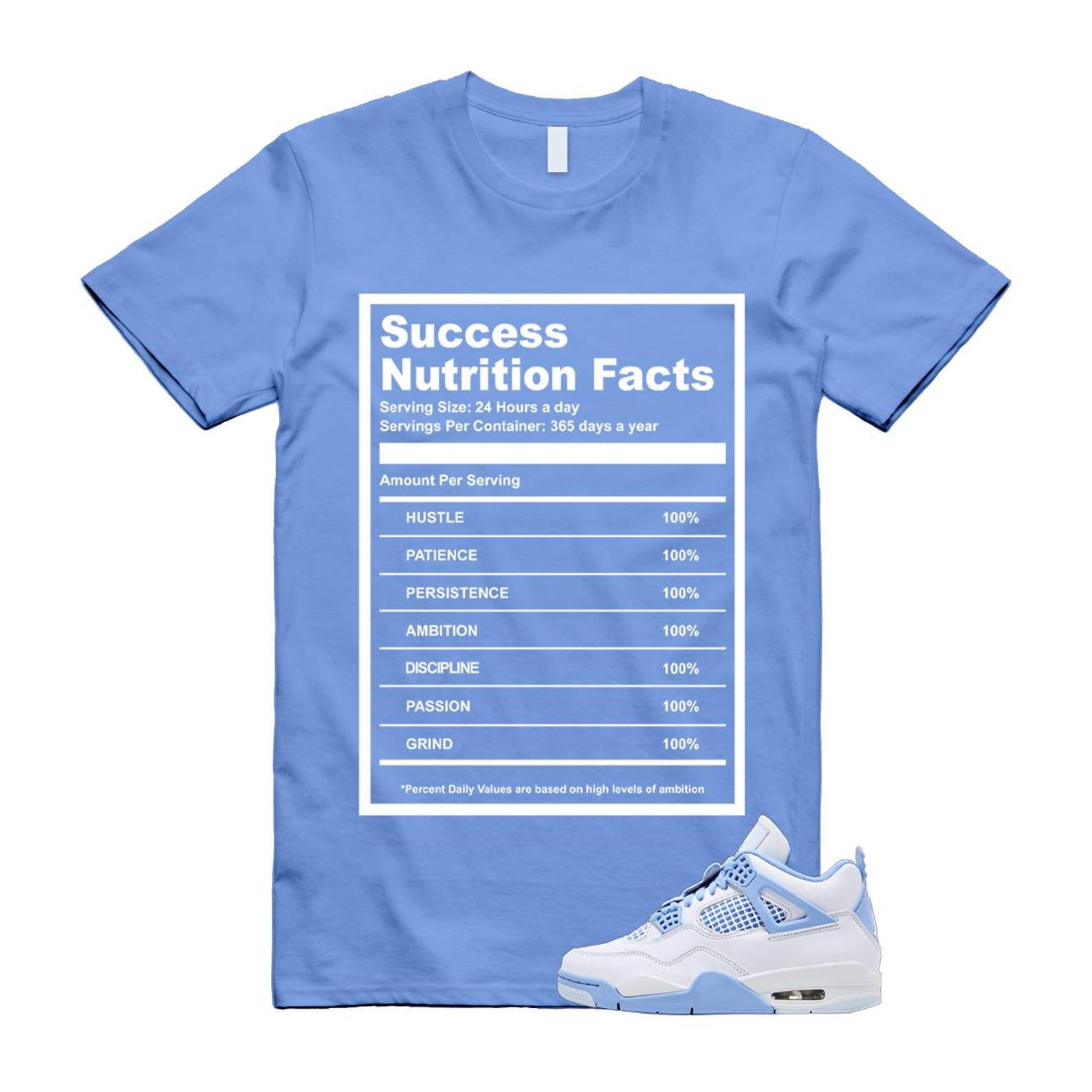 4 Forget Me Not White Aluminum Blue Tint Carolina T Shirt Match SUCC HV0823-100 T-Shirt, Sneaker Match Tee