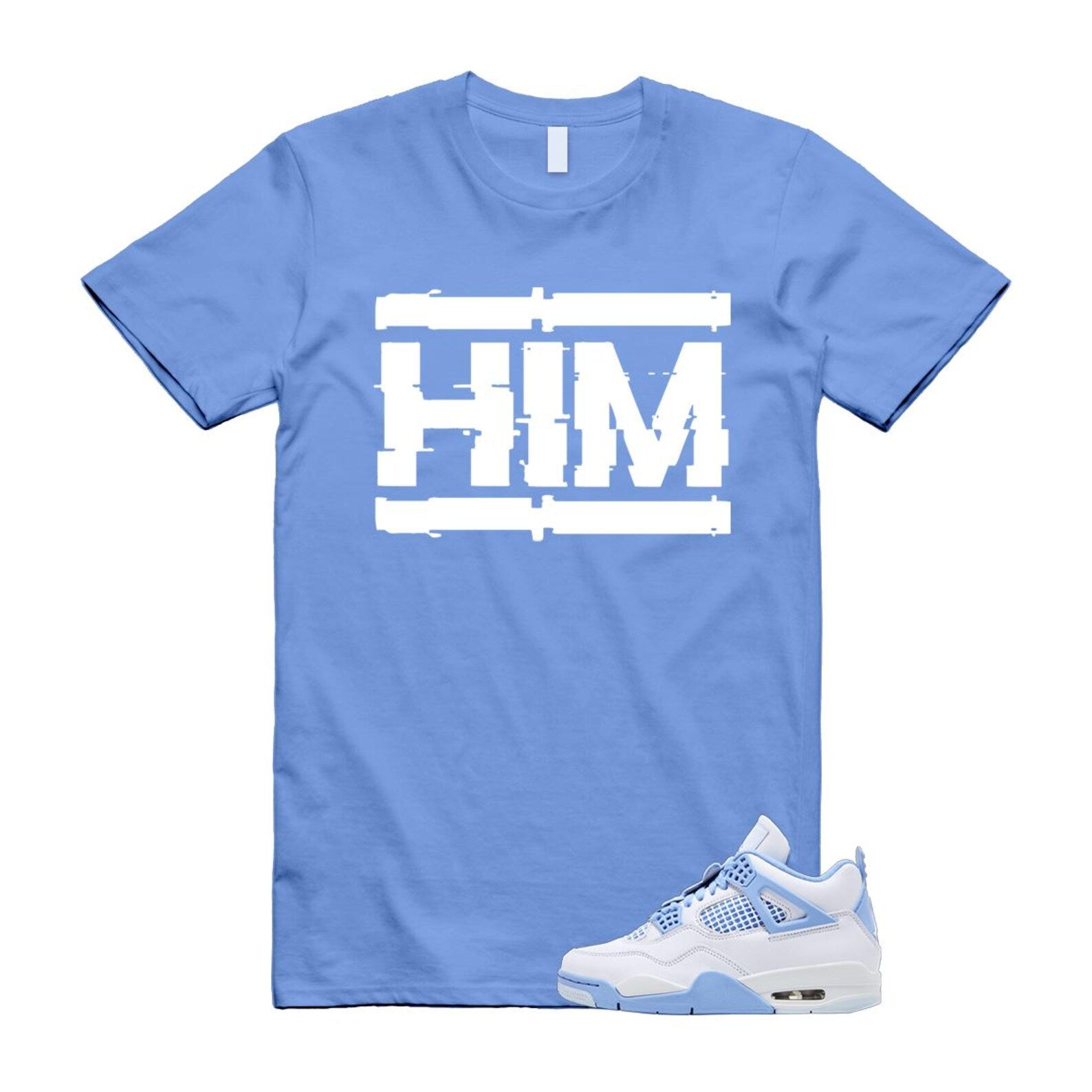 4 Forget Me Not White Aluminum Blue Tint Carolina T Shirt Match HIM HV0823-100 T-Shirt, Sneaker Match Tee