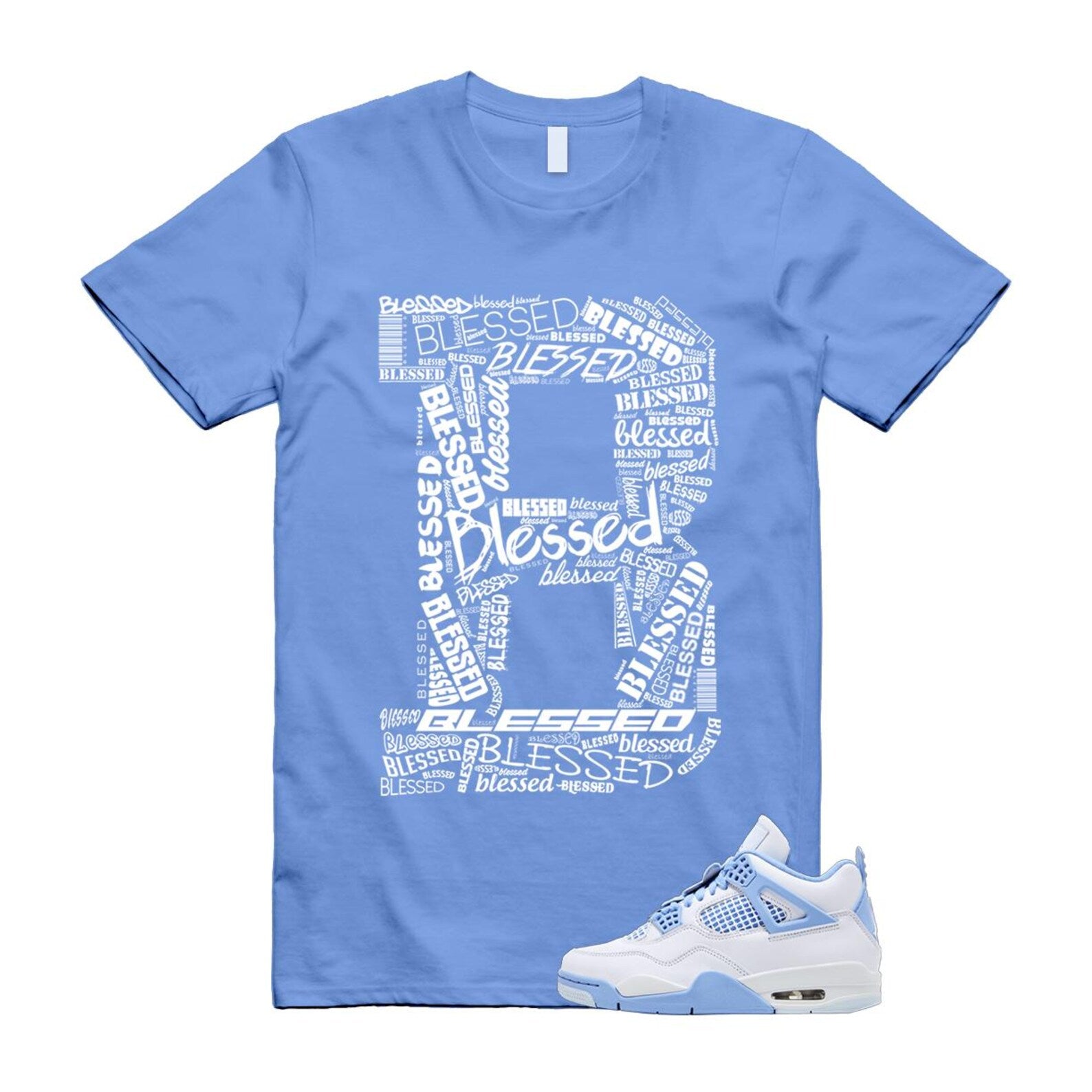 4 Forget Me Not White Aluminum Blue Tint Carolina T Shirt Match B BLS HV0823-100 T-Shirt, Sneaker Match Tee