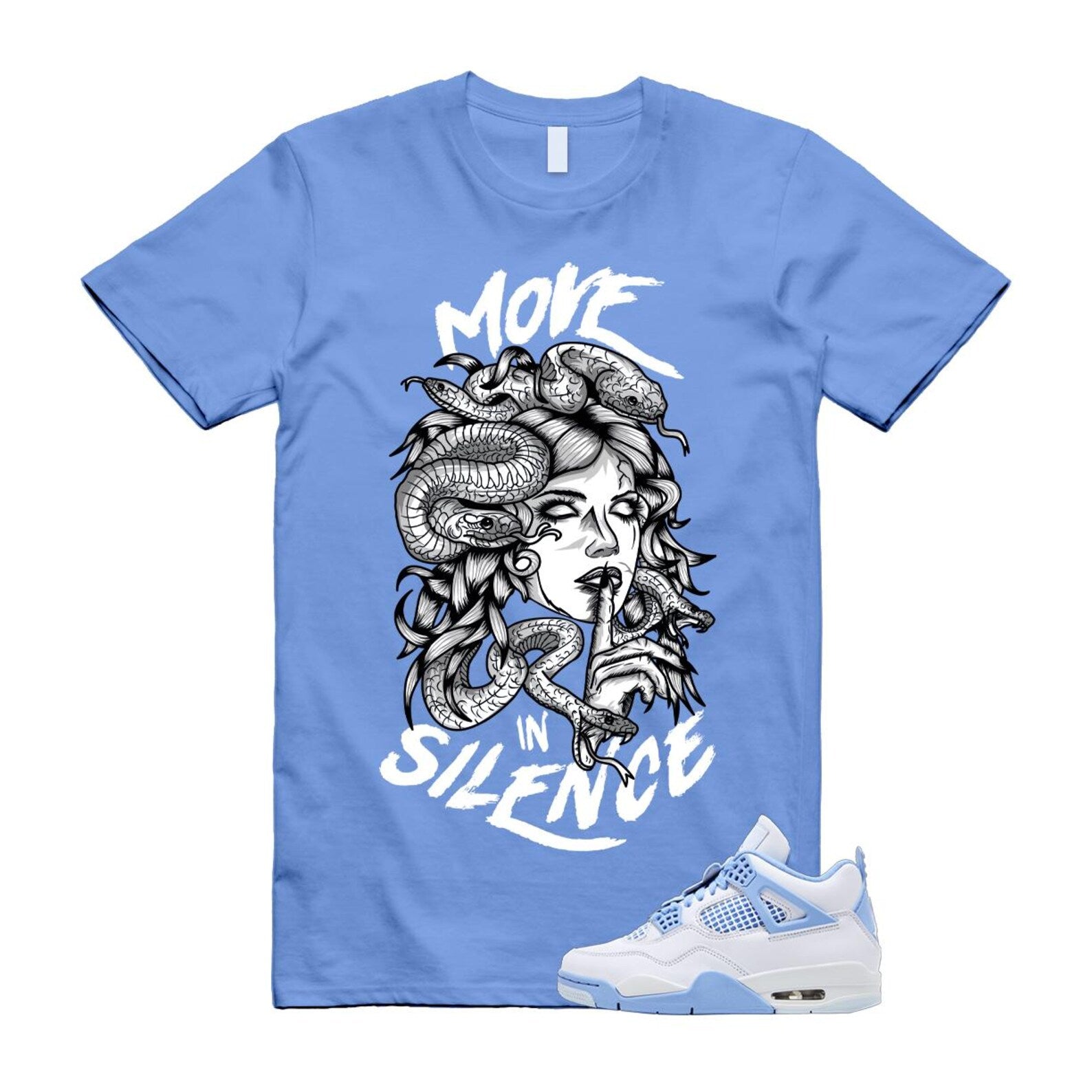 4 Forget Me Not White Aluminum Blue Tint Carolina T Shirt Match MIS HV0823-100 T-Shirt, Sneaker Match Tee