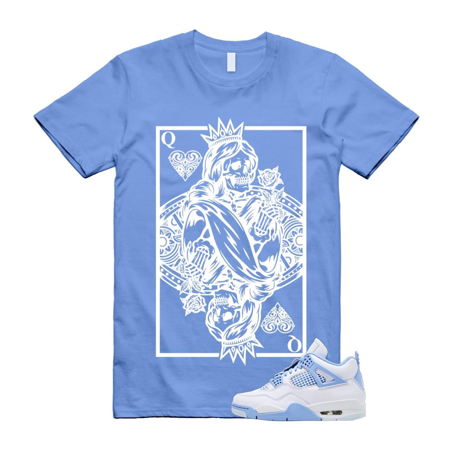 4 Forget Me Not White Aluminum Blue Tint Carolina T Shirt Match QC HV0823-100 T-Shirt, Sneaker Match Tee