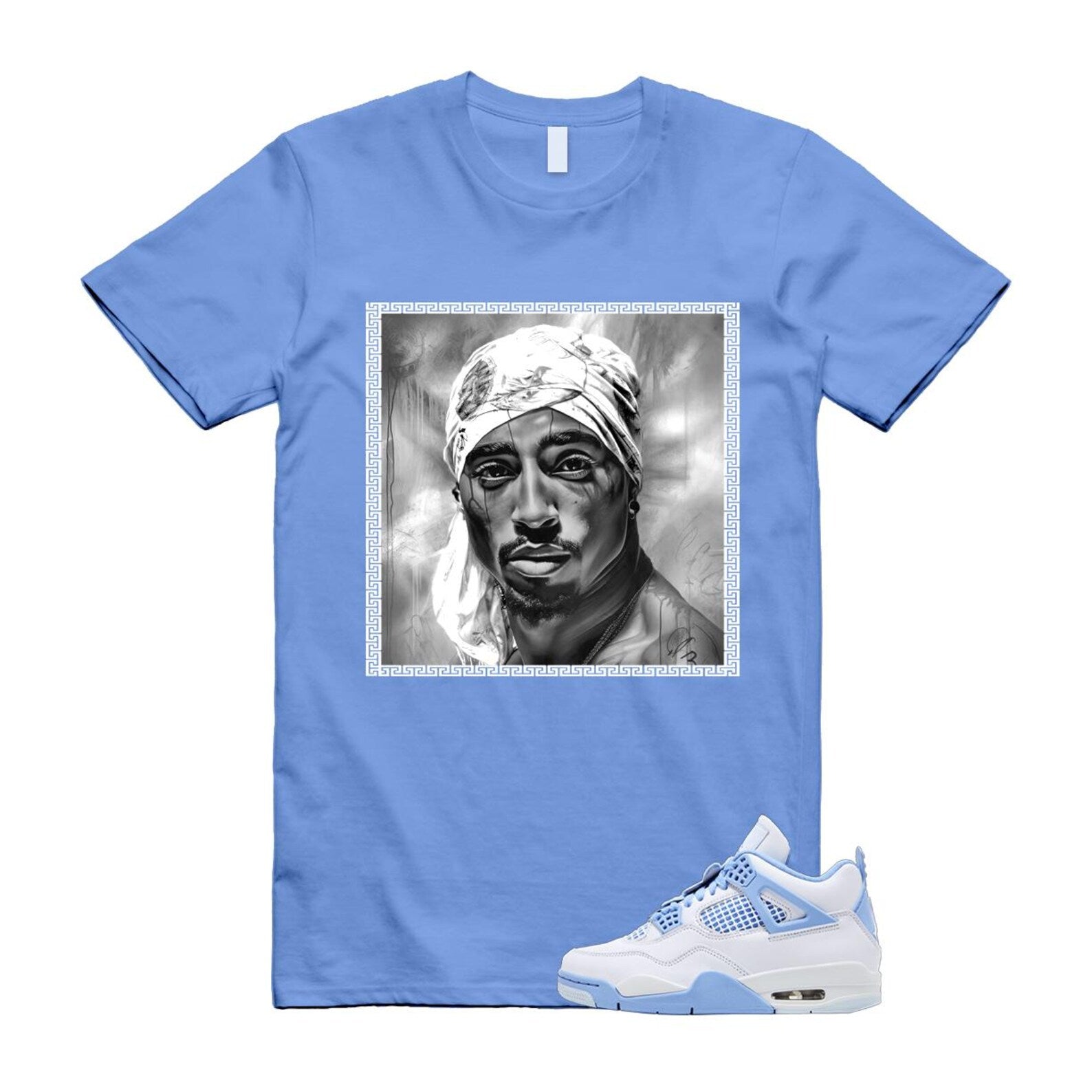 4 Forget Me Not White Aluminum Blue Tint Carolina T Shirt Match PAC HV0823-100 T-Shirt, Sneaker Match Tee