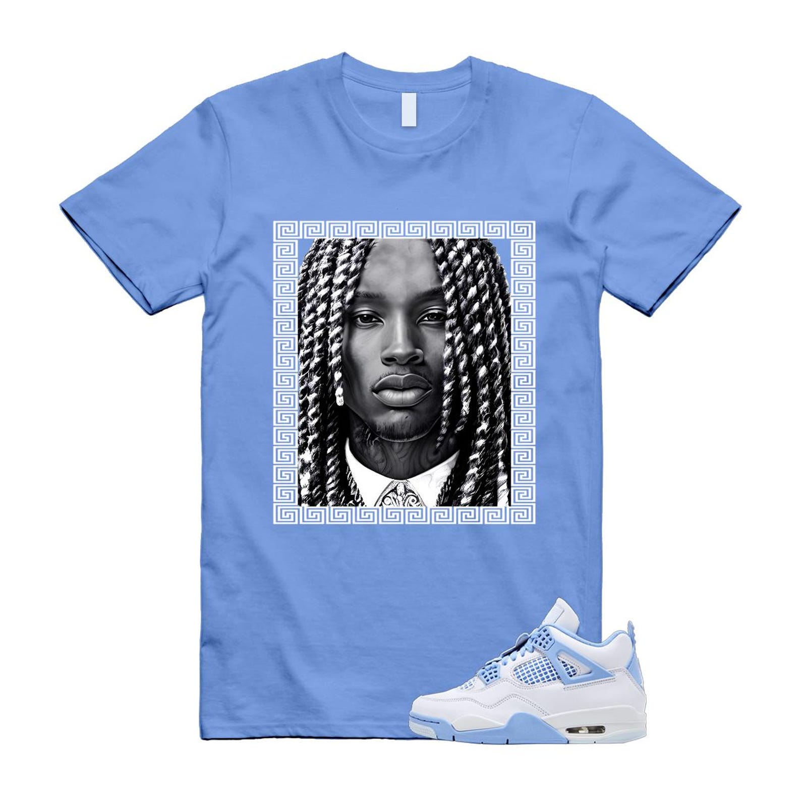 4 Forget Me Not White Aluminum Blue Tint Carolina T Shirt Match VON HV0823-100 T-Shirt, Sneaker Match Tee