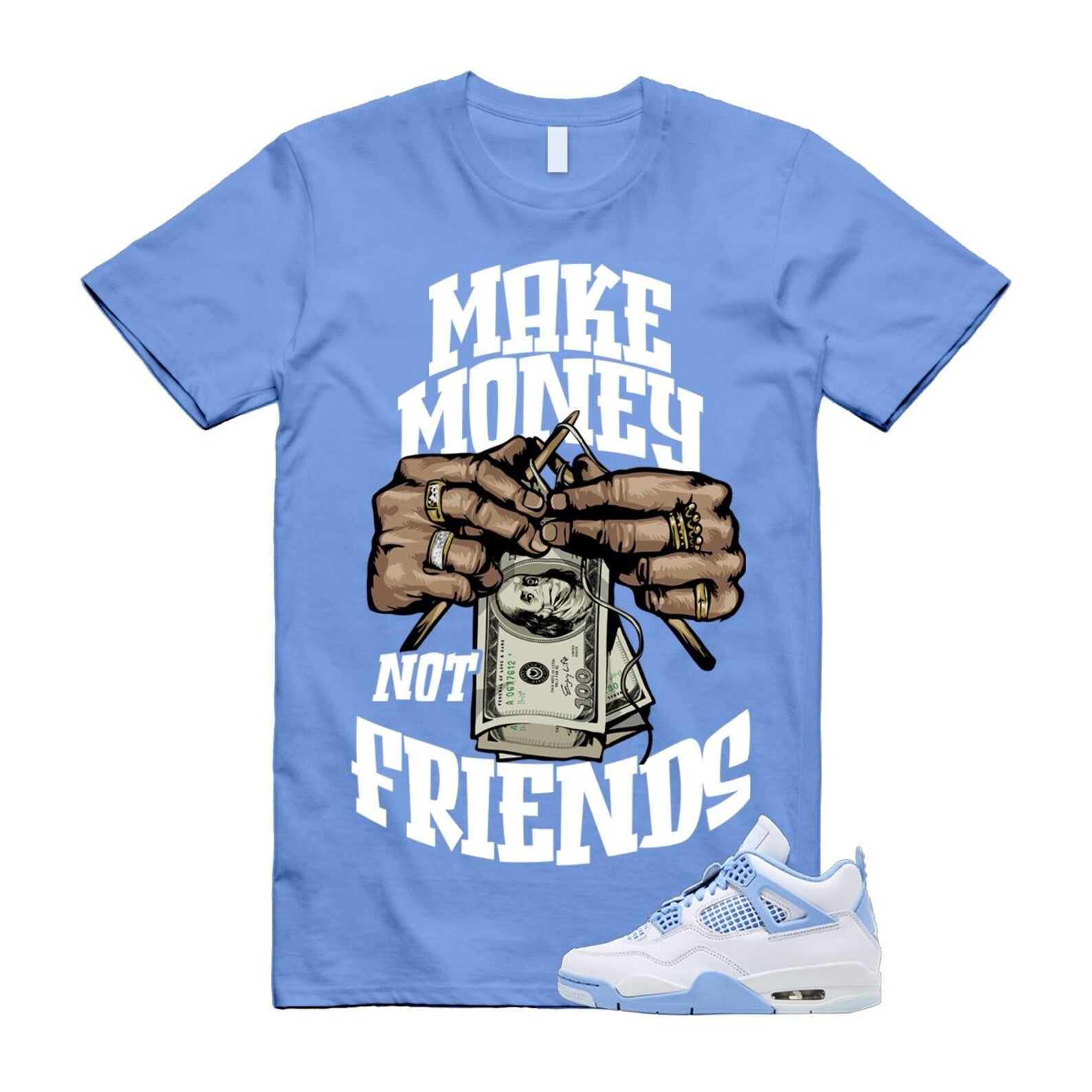 4 Forget Me Not White Aluminum Blue Tint Carolina T Shirt Match MM HV0823-100 T-Shirt, Sneaker Match Tee