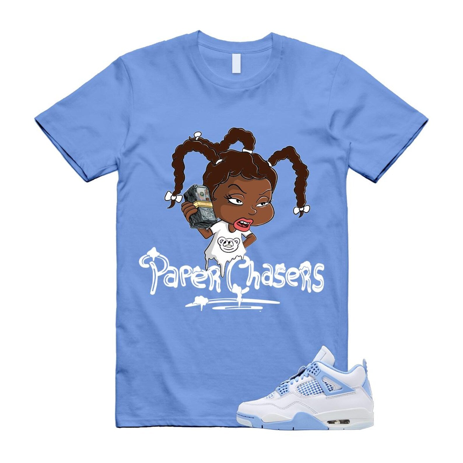 4 Forget Me Not White Aluminum Blue Tint Carolina T Shirt Match PC HV0823-100 T-Shirt, Sneaker Match Tee