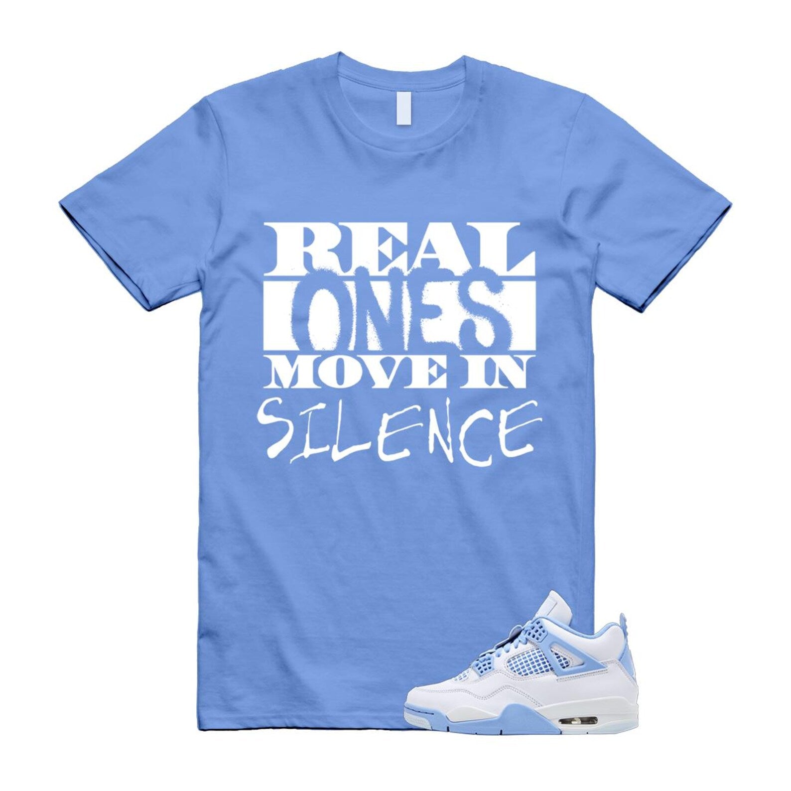 4 Forget Me Not White Aluminum Blue Tint Carolina T Shirt Match REAL HV0823-100 T-Shirt, Sneaker Match Tee