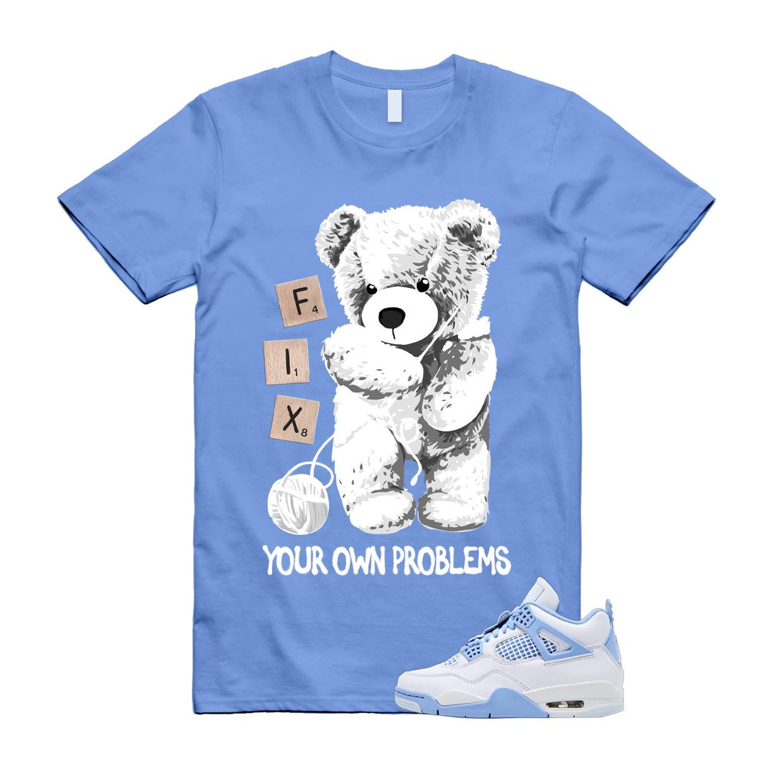 4 Forget Me Not White Aluminum Blue Tint Carolina T Shirt Match FIX HV0823-100 T-Shirt, Sneaker Match Tee