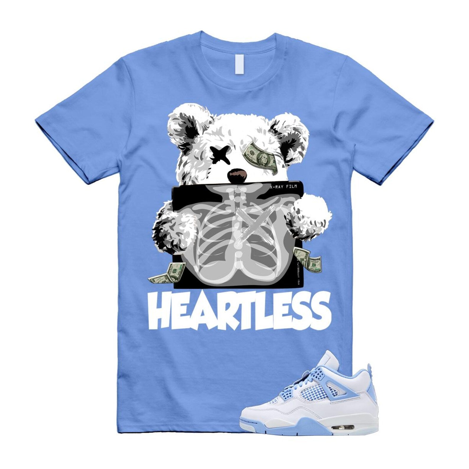 4 Forget Me Not White Aluminum Blue Tint Carolina T Shirt Match HEART HV0823-100 T-Shirt, Sneaker Match Tee