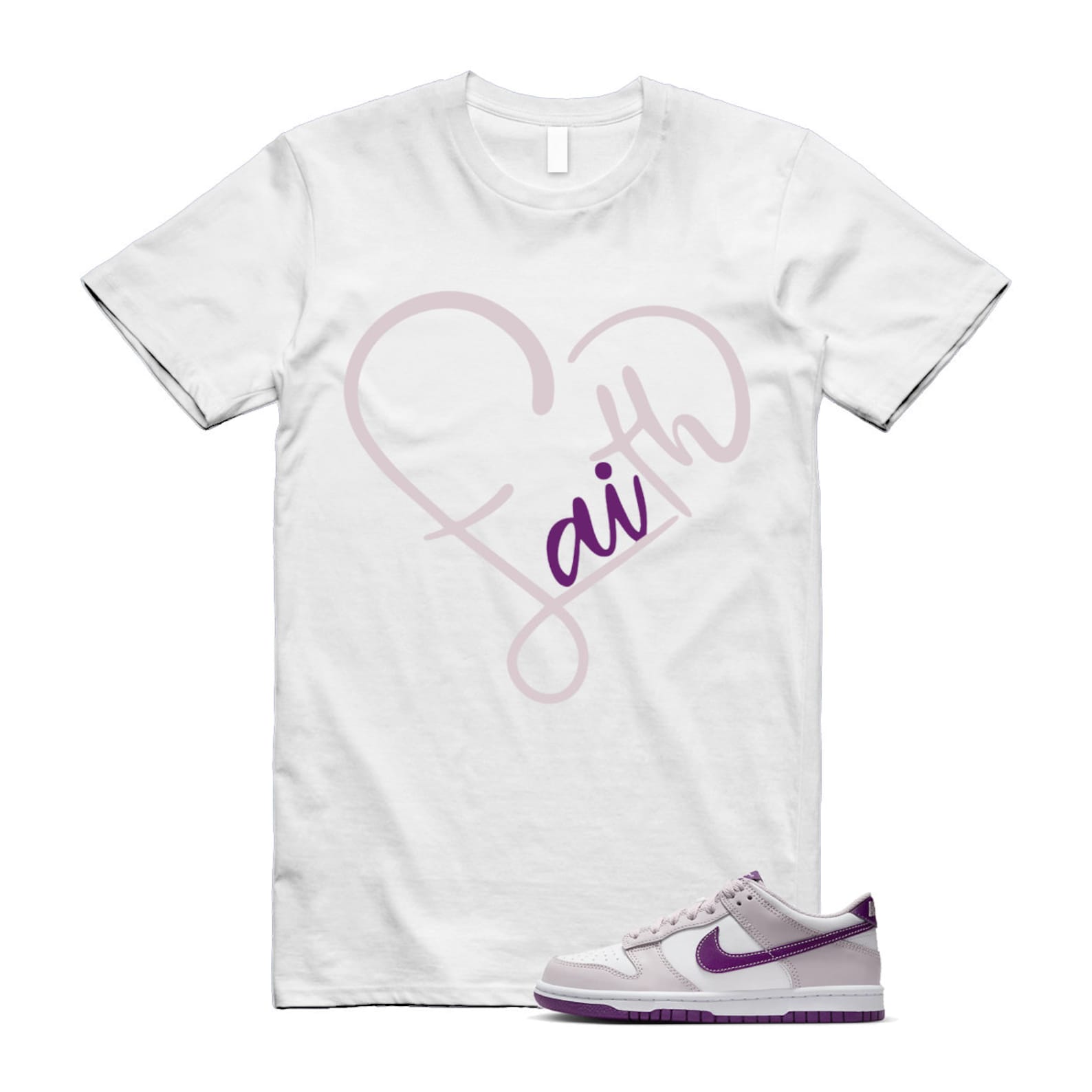 Dunk Platinum Violet Viotech White Low T Shirt Match FAITH T-Shirt, Sneaker Match Tee