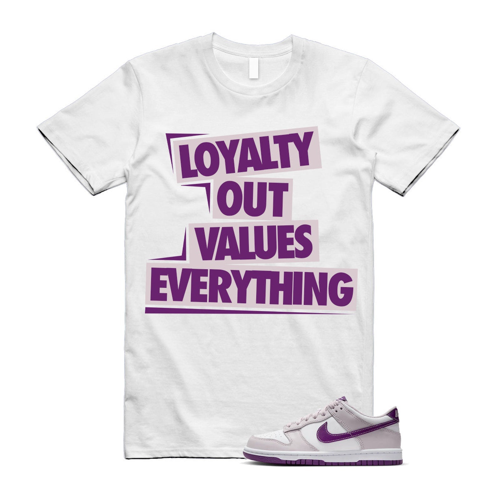 Dunk Platinum Violet Viotech White Low T Shirt Match LOVE T-Shirt, Sneaker Match Tee