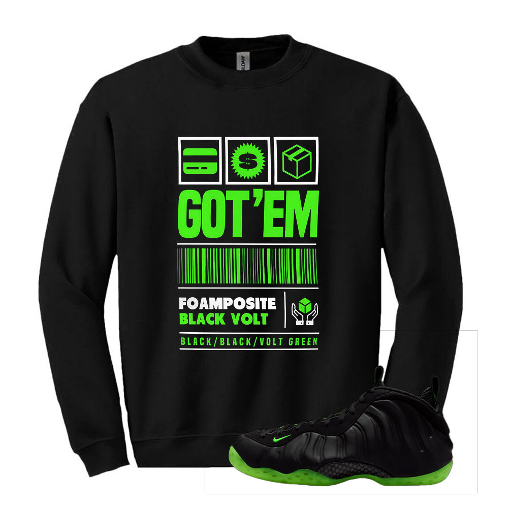 Air Foamposite One Black Volt Sweatshirt to Match Got'Em Sneaker HF2902-001 Match Sneaker Tee